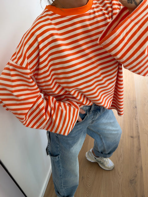 T-shirt rayé manches longues - orange
