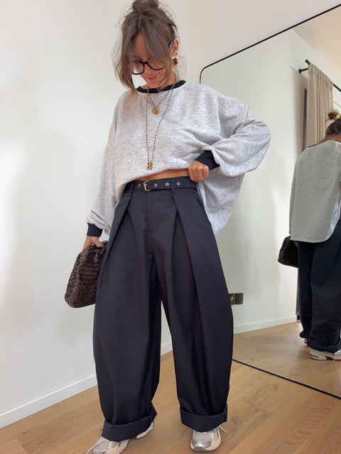 Pantalon structuré & ceinture - bleu marine