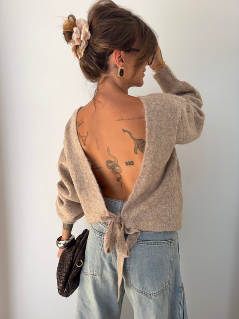 Pull dos nu à noeud - taupe