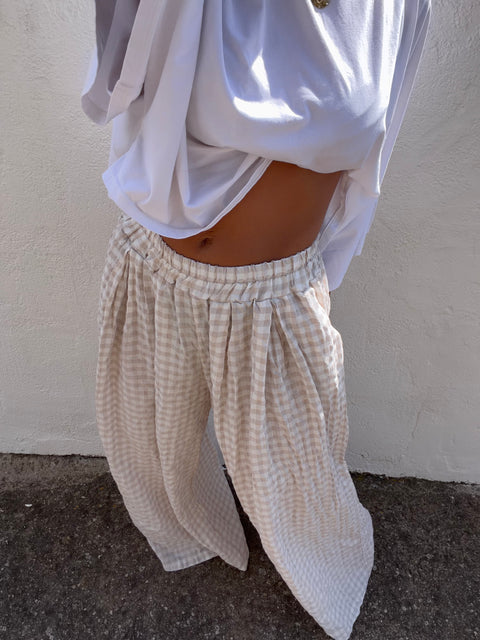 Pantalon à carreaux - beige clair (pré commande)