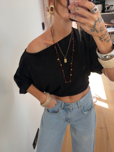 T-shirt froncé - noir