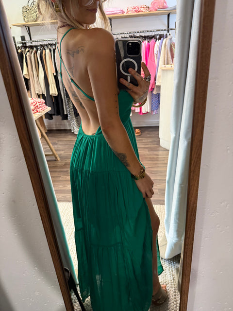 Robe dos nu effet lin - verte