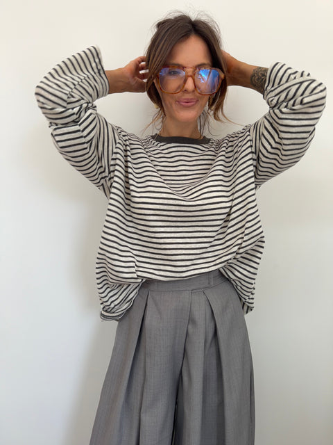 T-shirt manches longues rayé - gris
