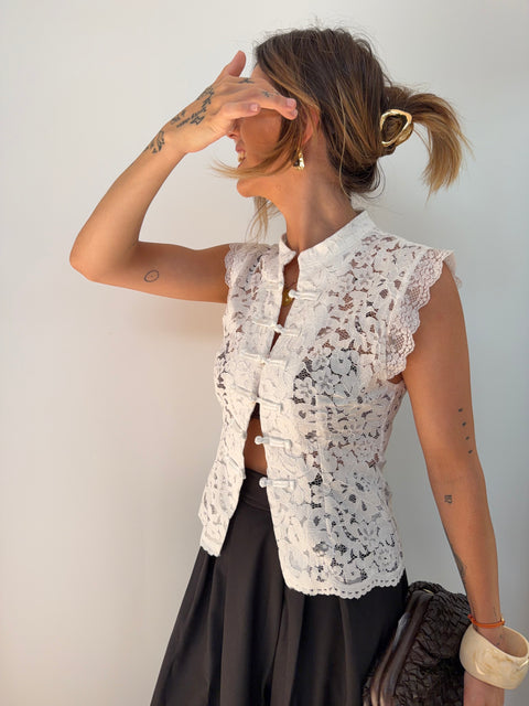 Top en dentelle - blanc