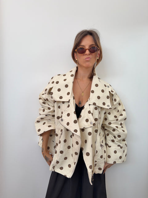 Veste en jean oversize - à pois beige