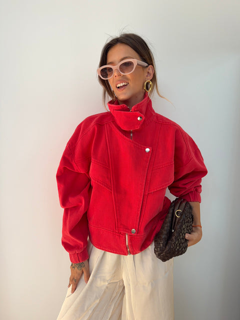 Veste en jean - rouge