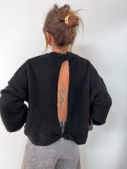 Pull manches longues dos nu - noir