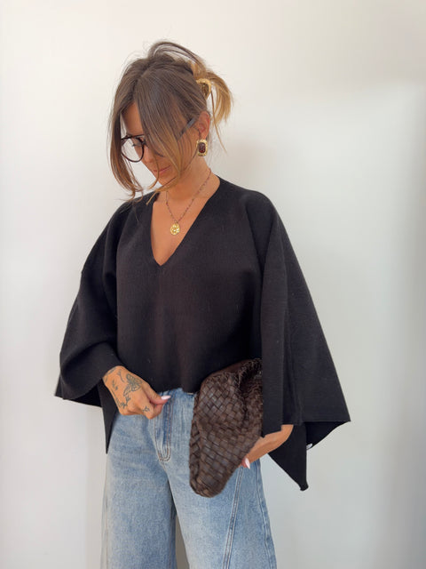 Pull col V cape - noir