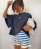 Short en éponge - rayé bleu