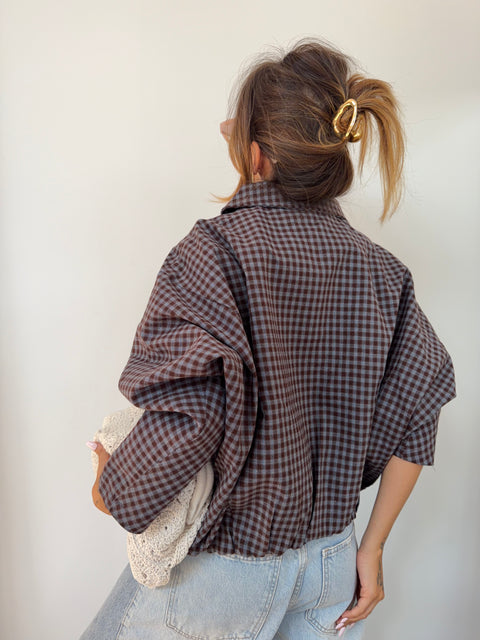 Veste à carreaux - chocolat et bleue