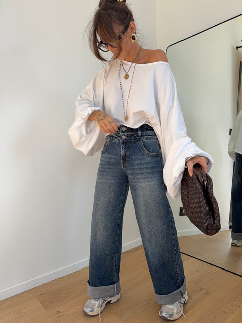 Jean bleu à double ceinture