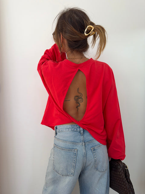 Haut manches longues dos nu - rouge
