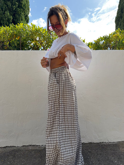 Pantalon à carreaux - taupe (pré commande)