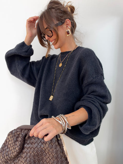 Pull manches longues dos nu - bleu marine