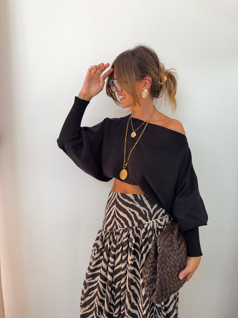 Pull asymétrique ultra court - noir