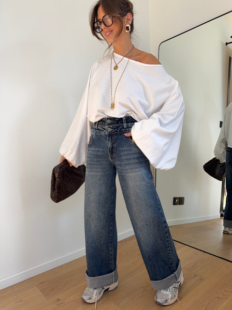 Jean bleu à double ceinture