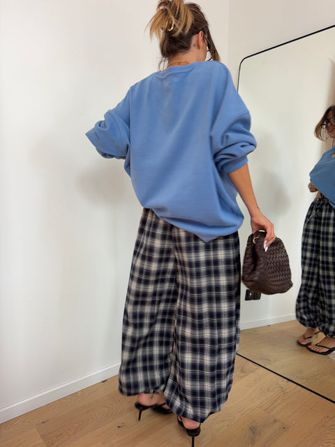 Pantalon à carreaux - bleu et beige
