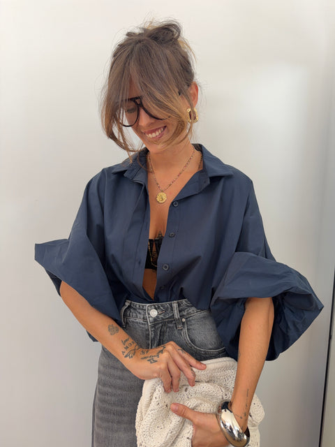 Chemise manches bouffantes - bleu marine