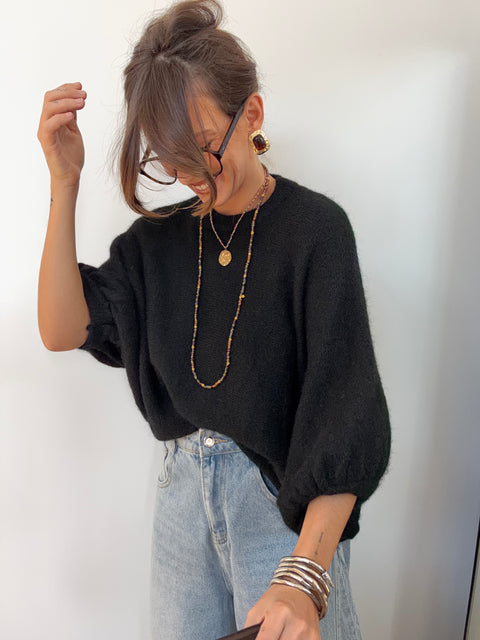 Pull manches 3/4 col rond - noir