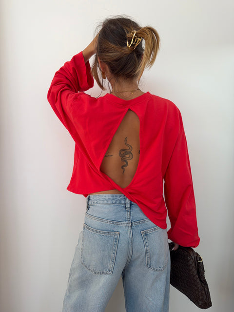 Haut manches longues dos nu - rouge