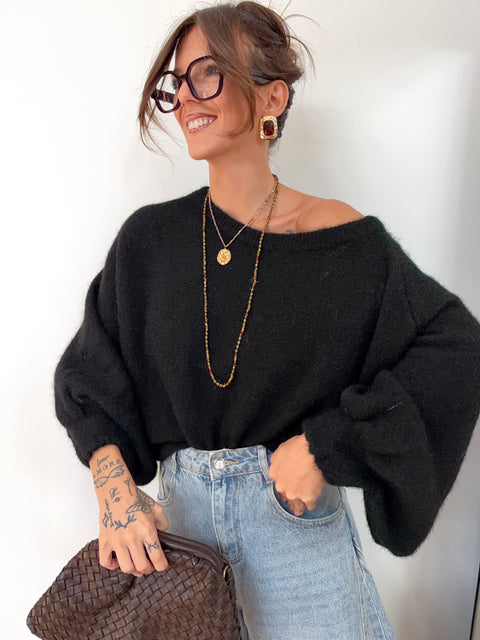 Pull asymétrique manches longues - noir