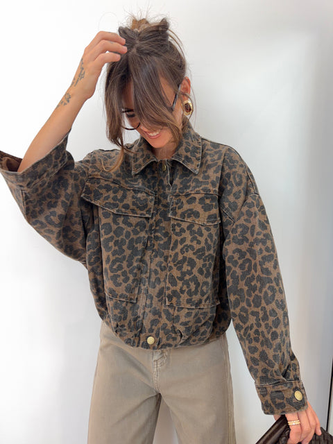 Veste en jean - léopard