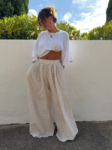 Pantalon à carreaux - beige clair (pré commande)