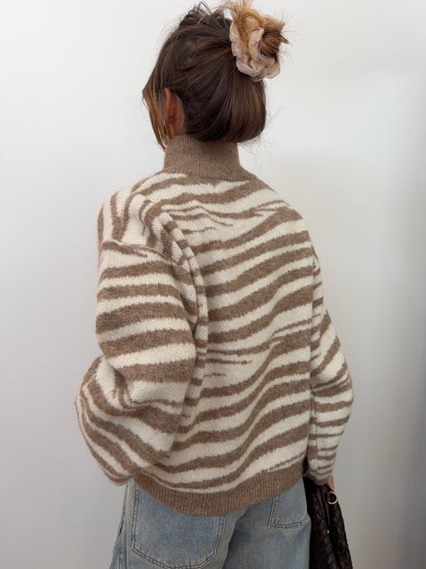 Gilet double fermeture zebré - taupe