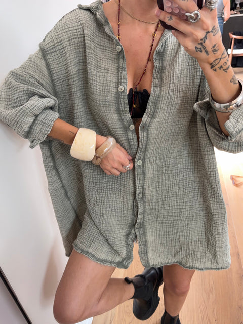 Chemise en gaze de coton - kaki