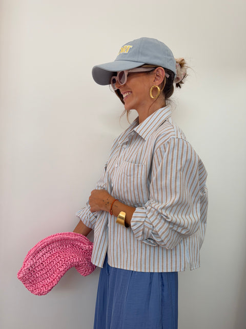 Chemise courte rayée - bleue