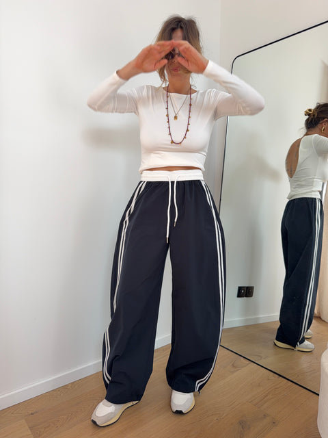 Pantalon à bandes - marine et blanc
