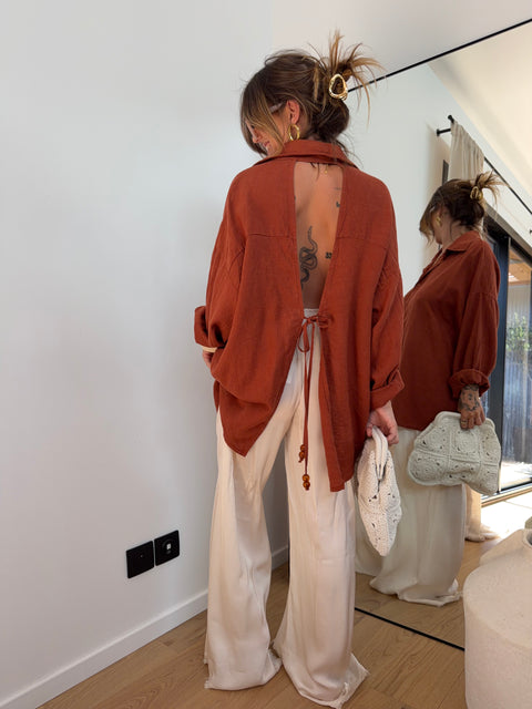 Chemise dos nu en lin - terracotta