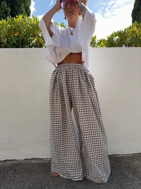 Pantalon à carreaux - taupe (pré commande)