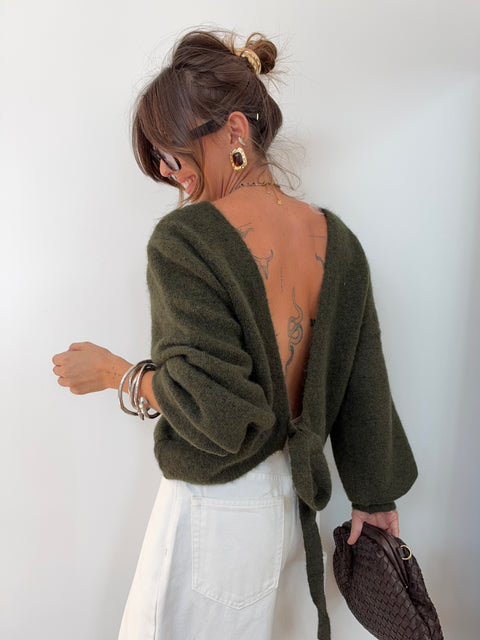 Pull dos nu à noeuds - kaki