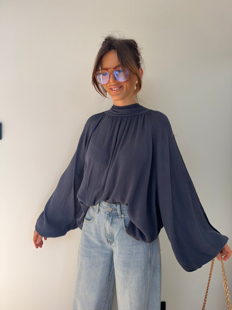 Chemise manches ouvertes - bleu gris