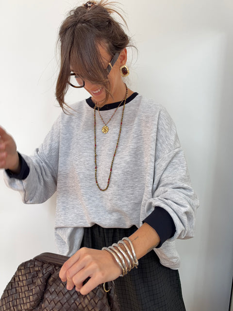 Sweat gris- col bleu