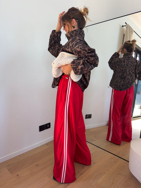 Pantalon métallisé à bandes - rouge
