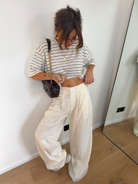 Pantalon droit à détails - beige