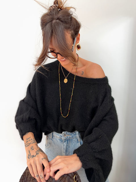 Pull asymétrique manches longues - noir