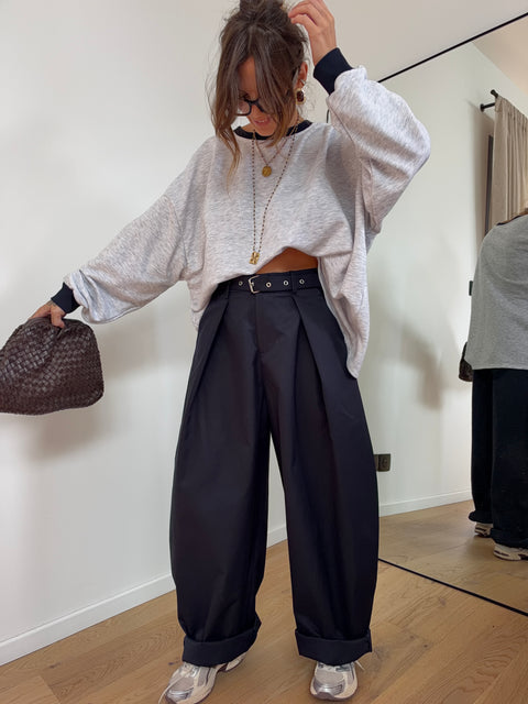 Pantalon structuré & ceinture - bleu marine