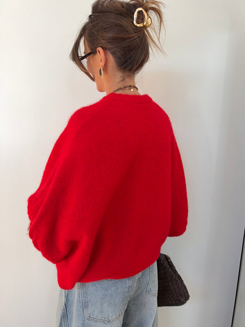 Pull manches 3/4 col rond - rouge