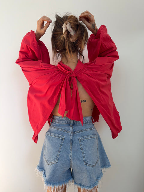 Blouse dos nu - rouge