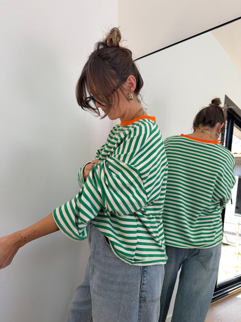 T-shirt manches longue à rayures - vert