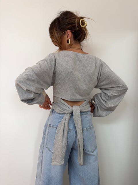 T-shirt manches longues noeud - gris