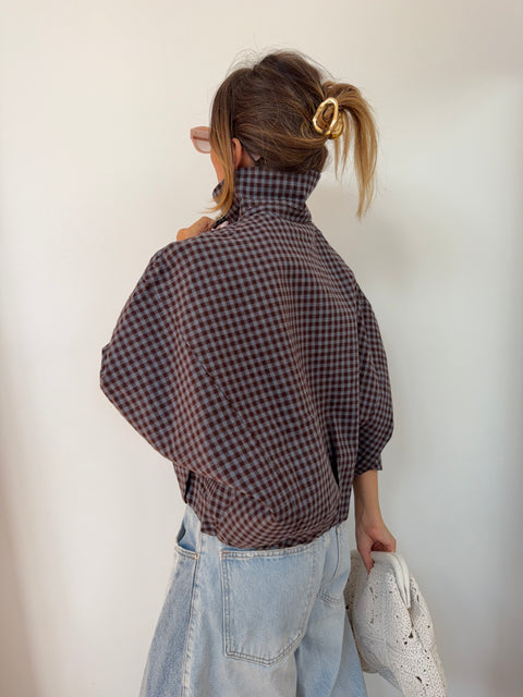 Veste à carreaux - chocolat et bleue