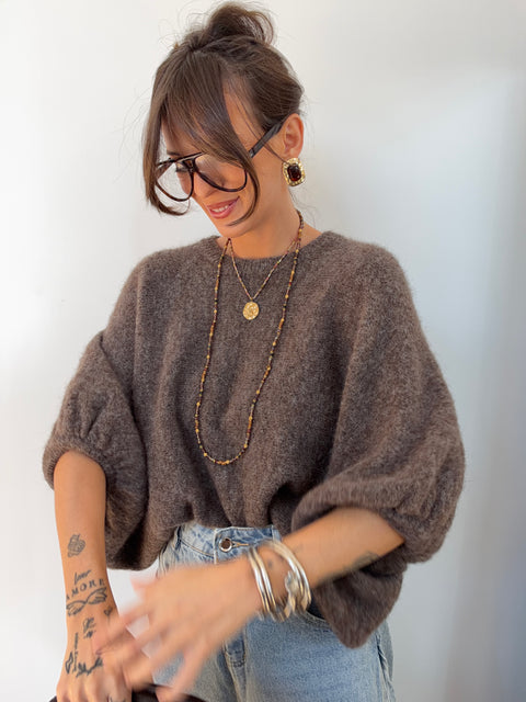 Pull manches 3/4 col rond - taupe