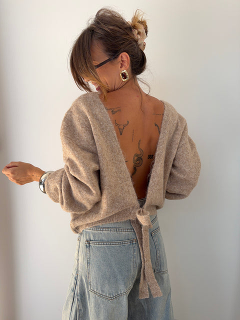 Pull dos nu à noeud - taupe