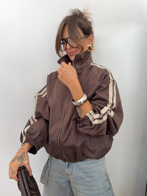 Veste imperméable à bandes - chocolat