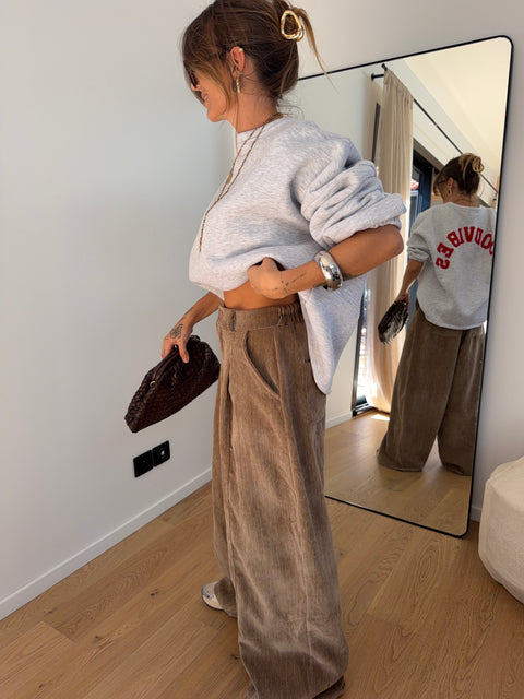 Pantalon large effet velours - taupe