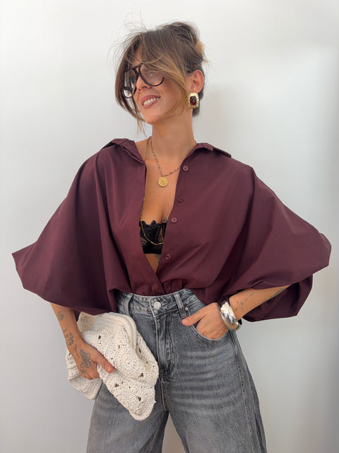 Chemise manches bouffantes - prune